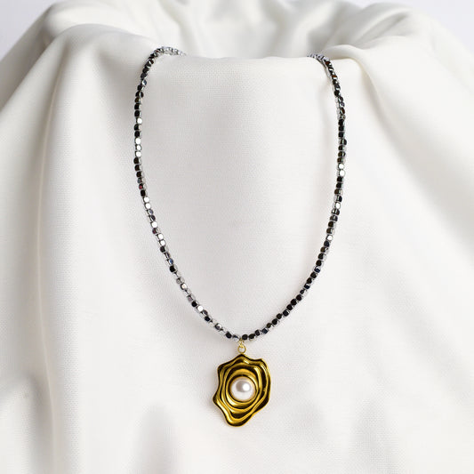 Abstract Pearl Drop Necklace